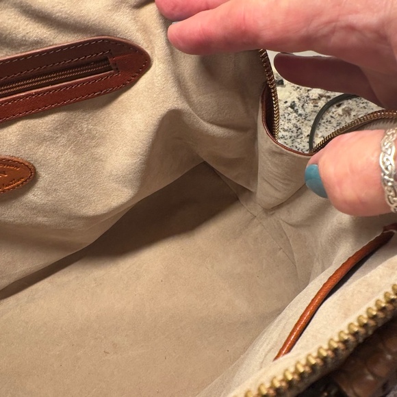 Brahmin Tan Melbourne Collection Croc Embossed Alma Handbag - Picture 14 of 17